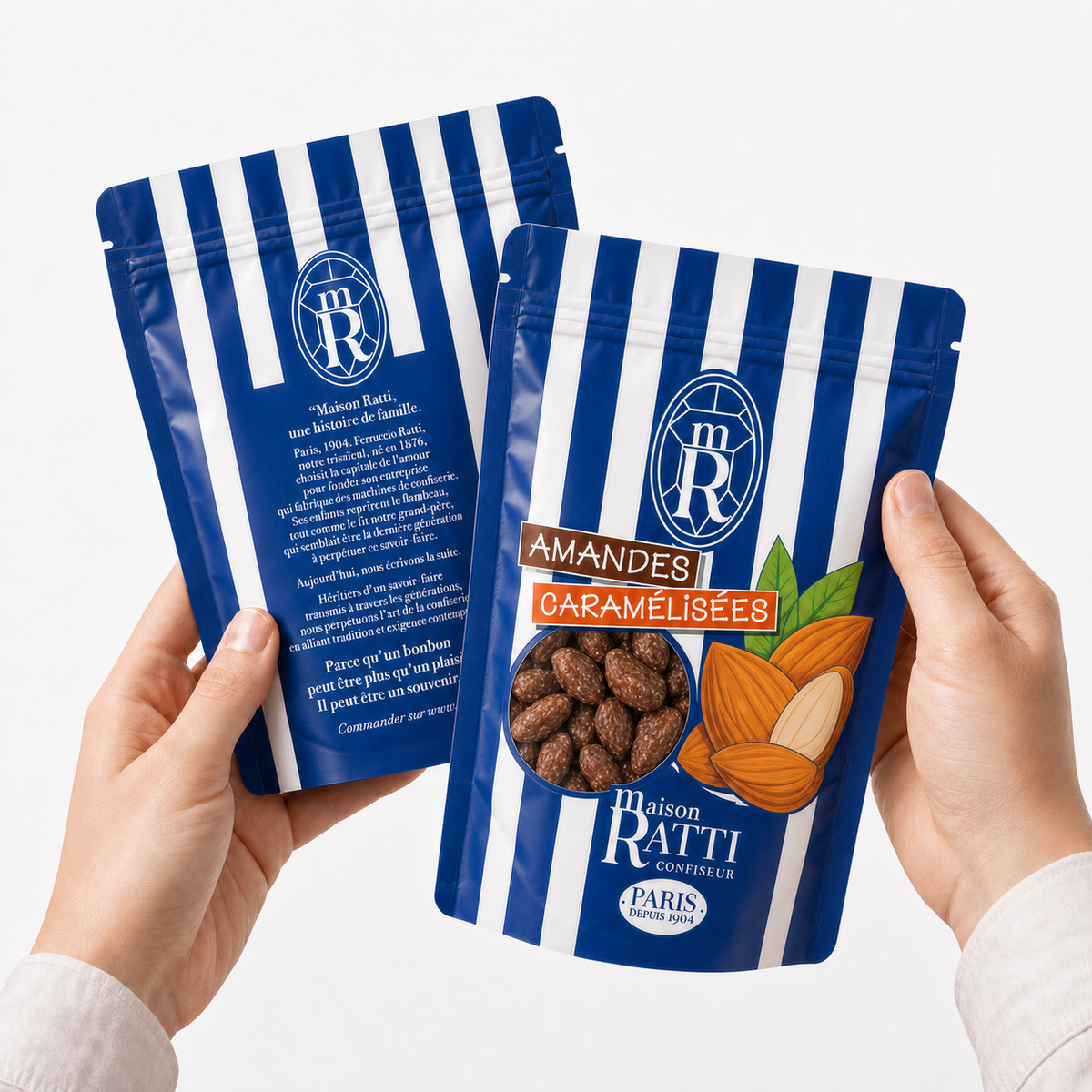 Maison Ratti Chouchou Almond, held in the hands