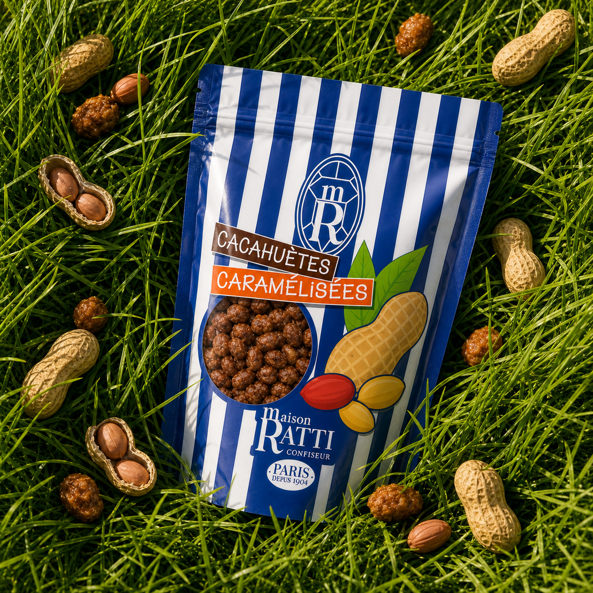 Chouchou cacahuète de Maison Ratti, en scène, vue de dessus