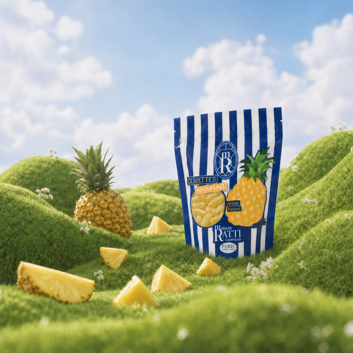 Maison Ratti Olivette Pineapple, styled on a natural backdrop