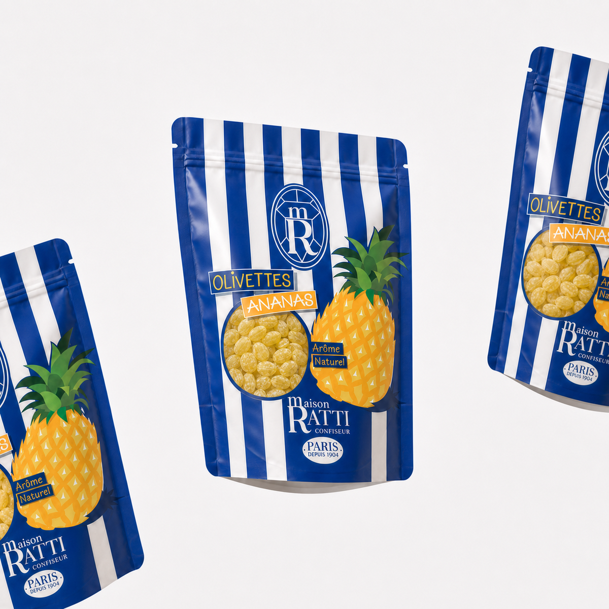Maison Ratti Olivette Pineapple, pouches in a styled scene
