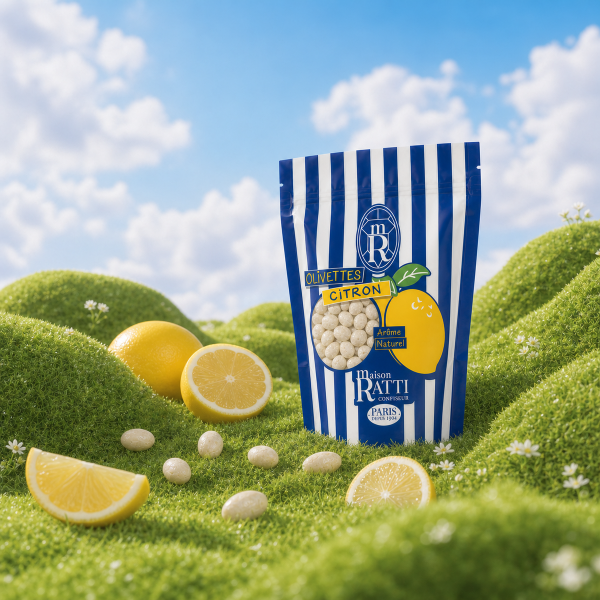 Maison Ratti Olivette Lemon, styled on a natural backdrop
