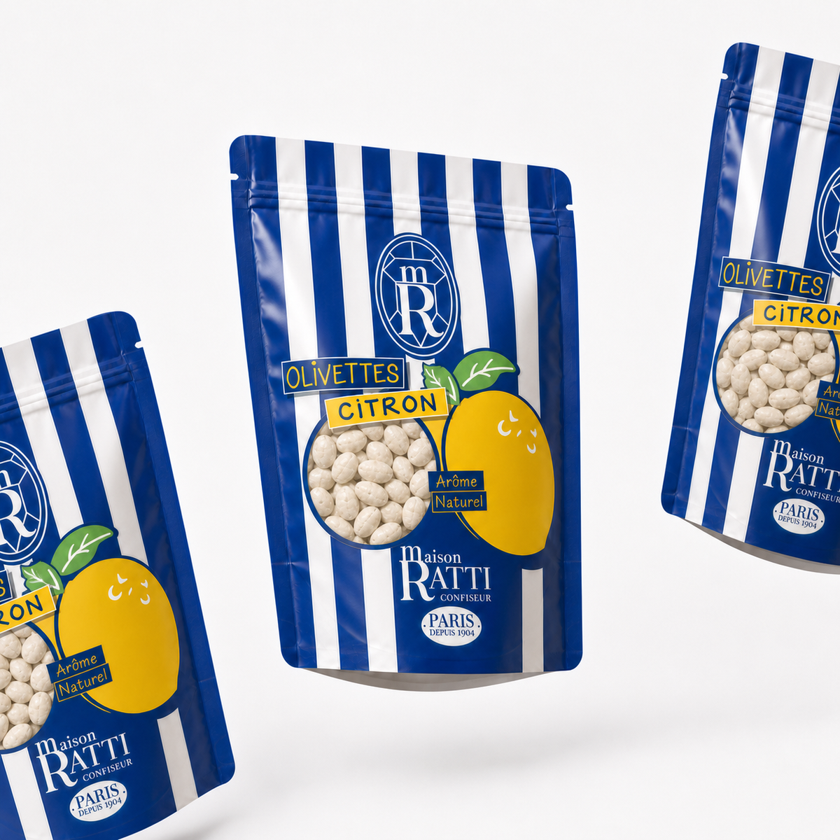 Maison Ratti Olivette Lemon, pouches in a styled scene