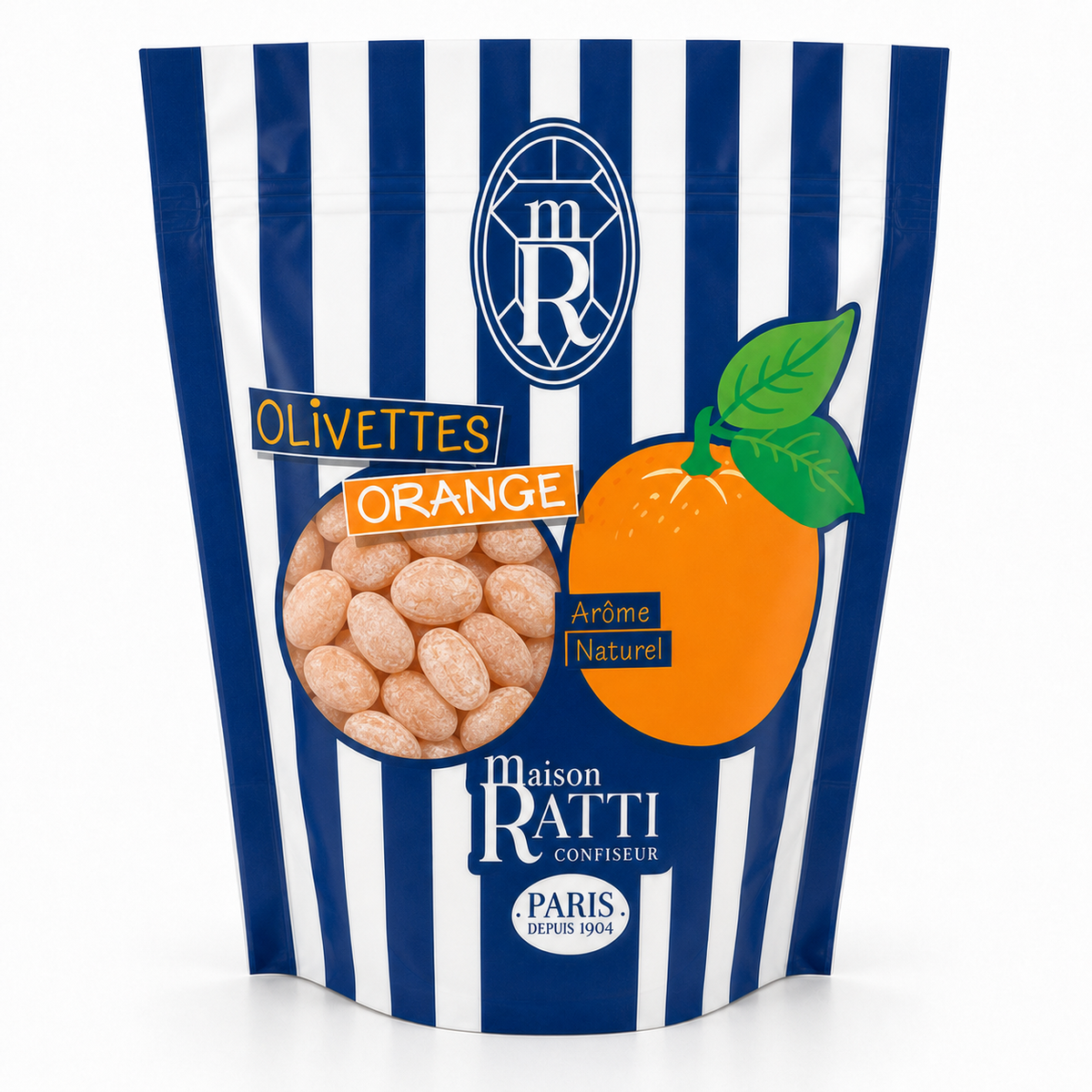 Maison Ratti Olivette Orange, close-up of the pouch window
