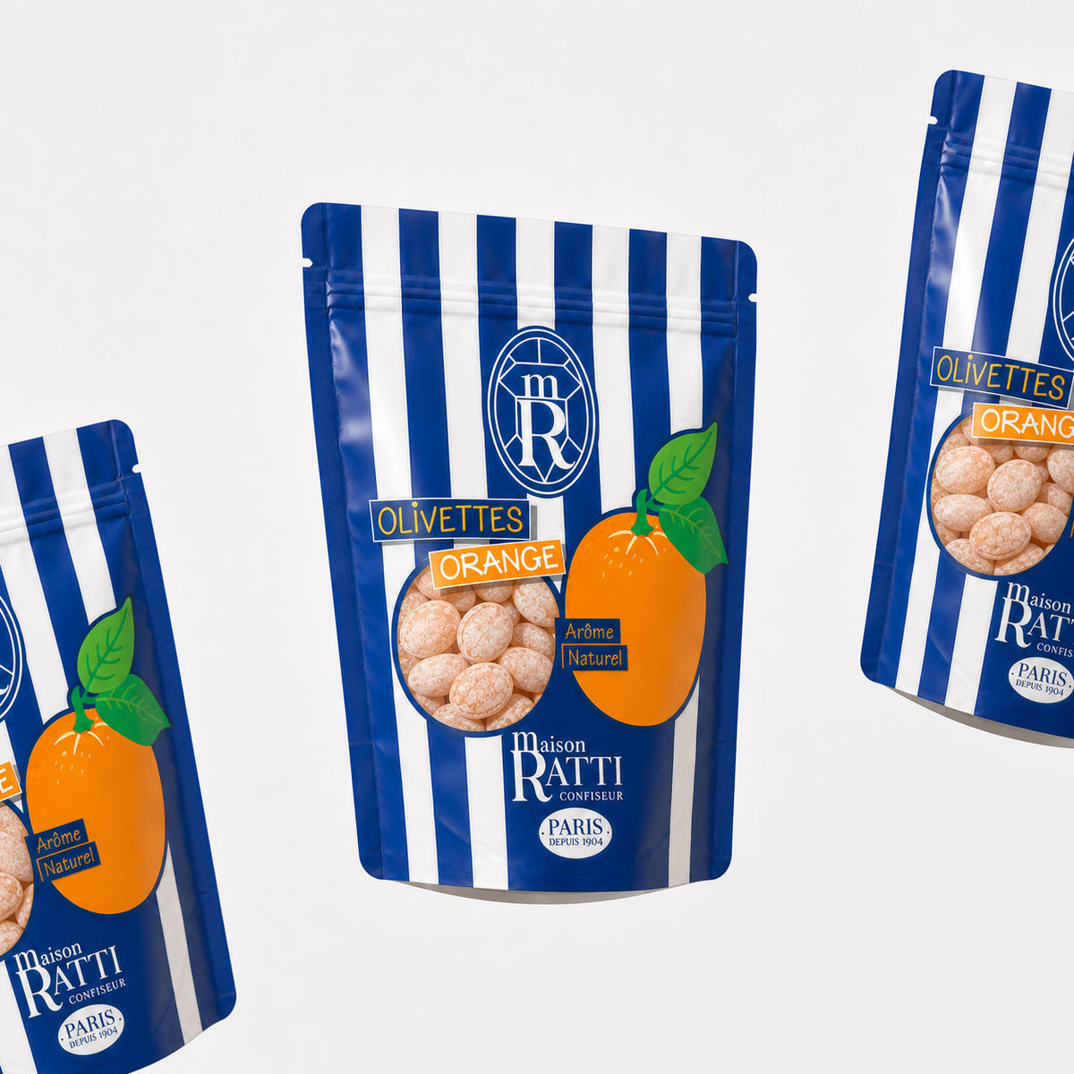 Maison Ratti Olivette Orange, pouches in a styled scene