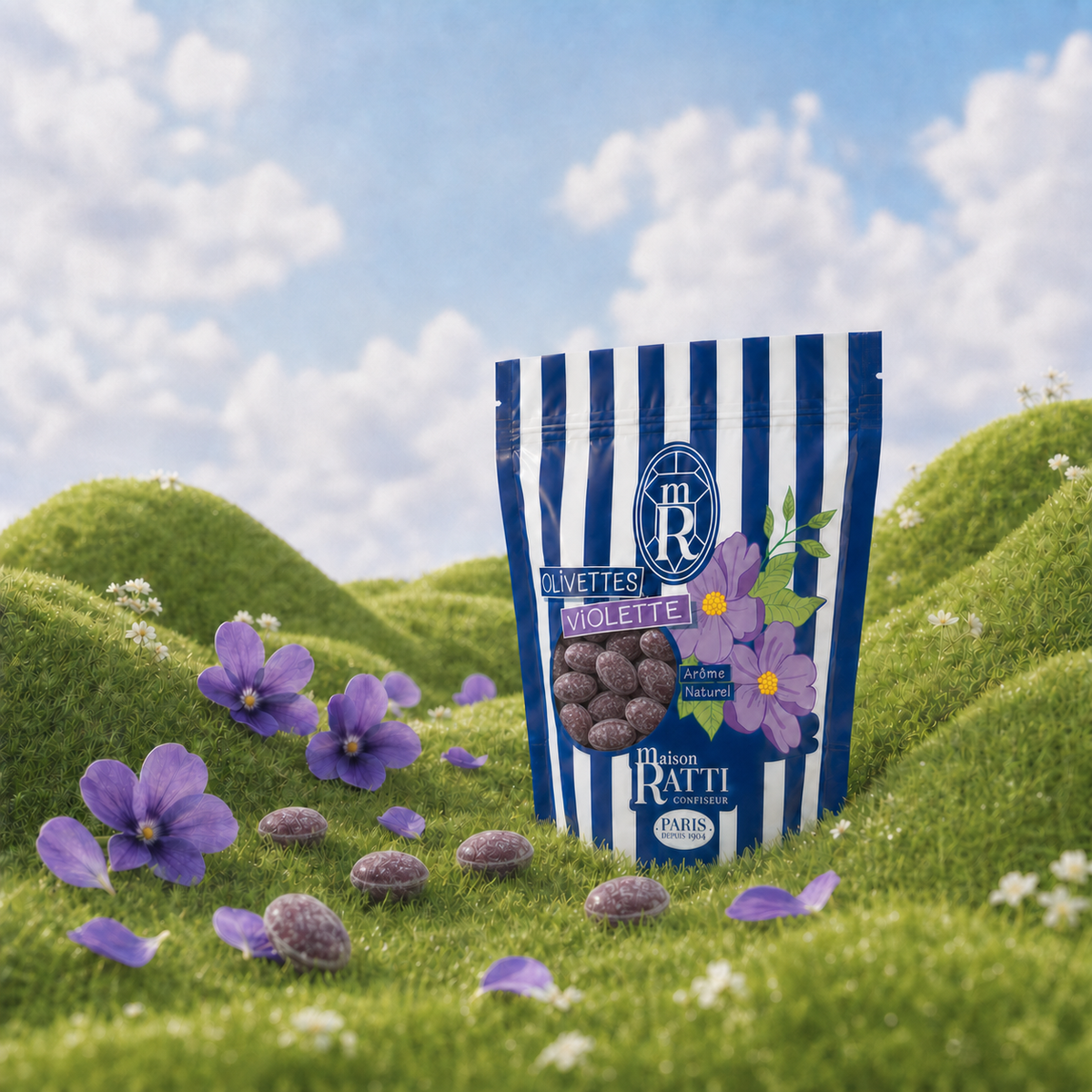 Maison Ratti Olivette Violet, styled on a natural backdrop
