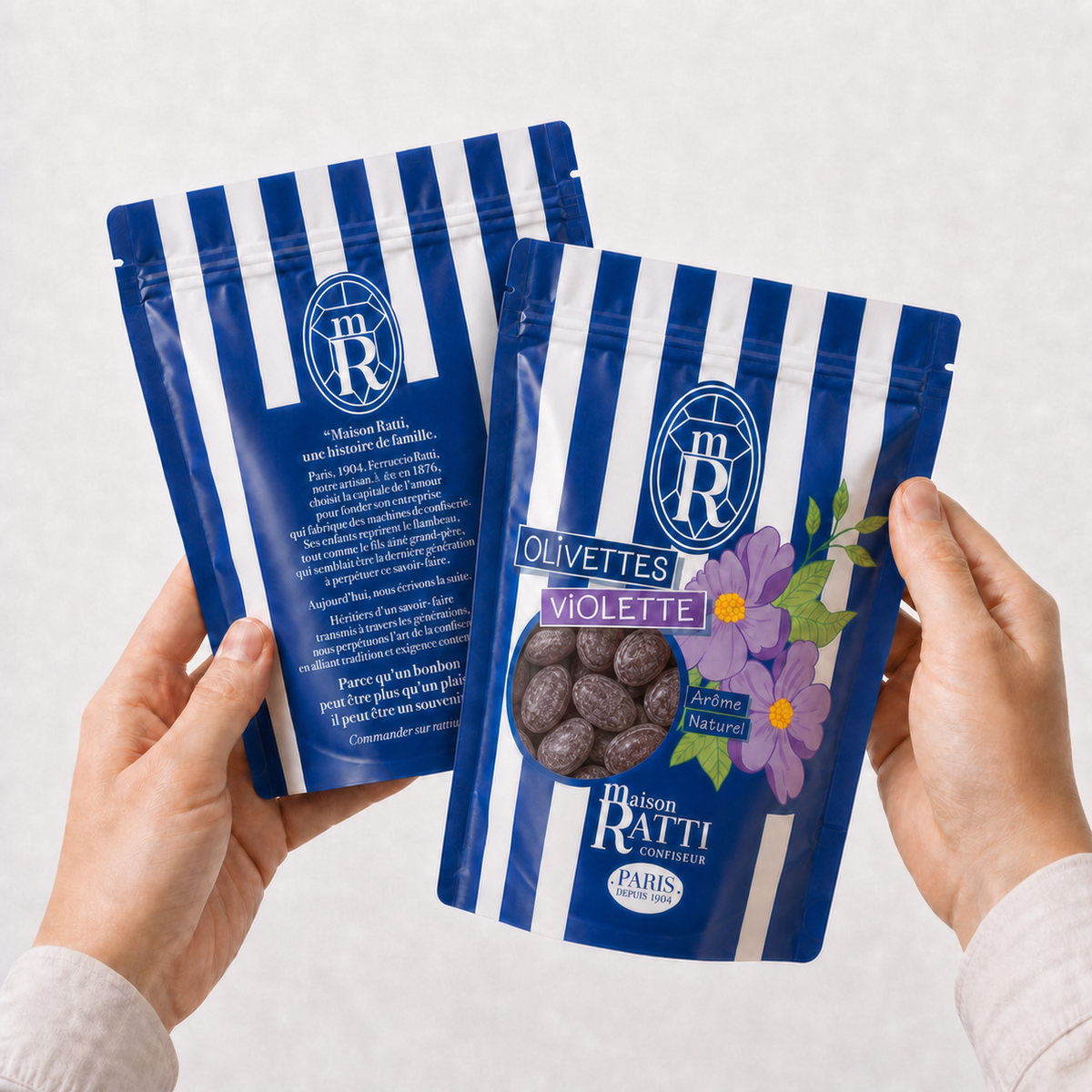 Maison Ratti Olivette Violet, held in the hands
