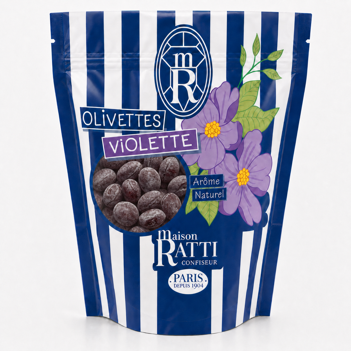 Maison Ratti Olivette Violet, close-up of the pouch window