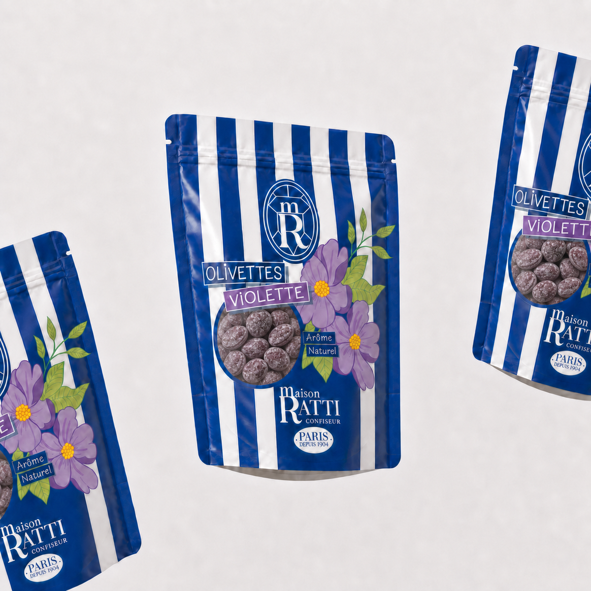 Maison Ratti Olivette Violet, pouches in a styled scene