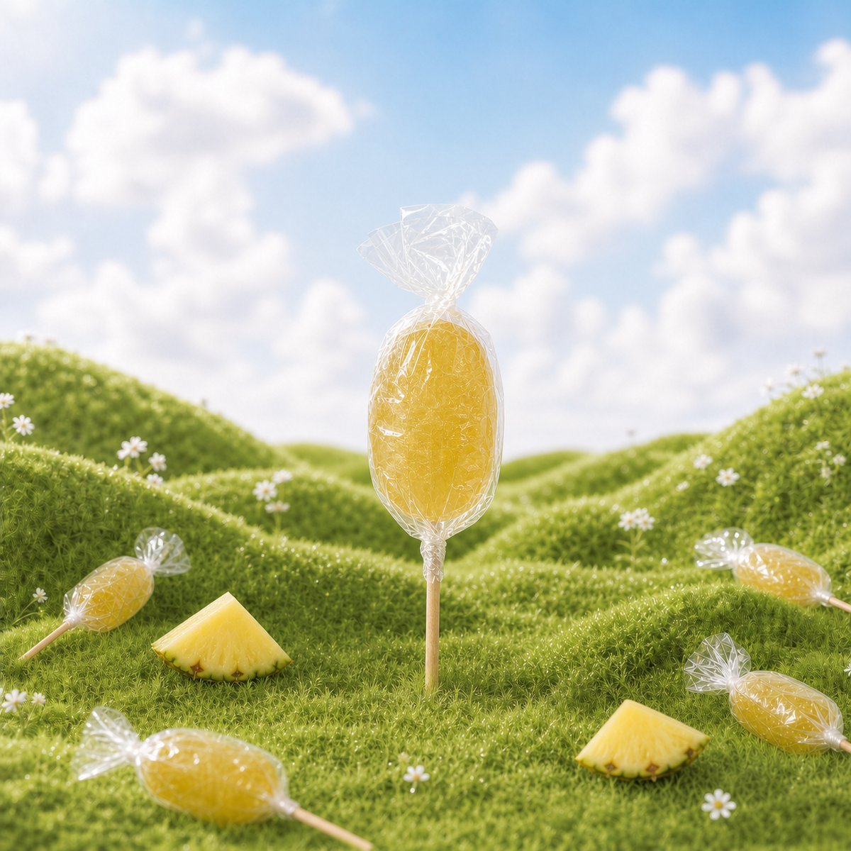 Maison Ratti Pineapple Lollipop, styled on a natural backdrop