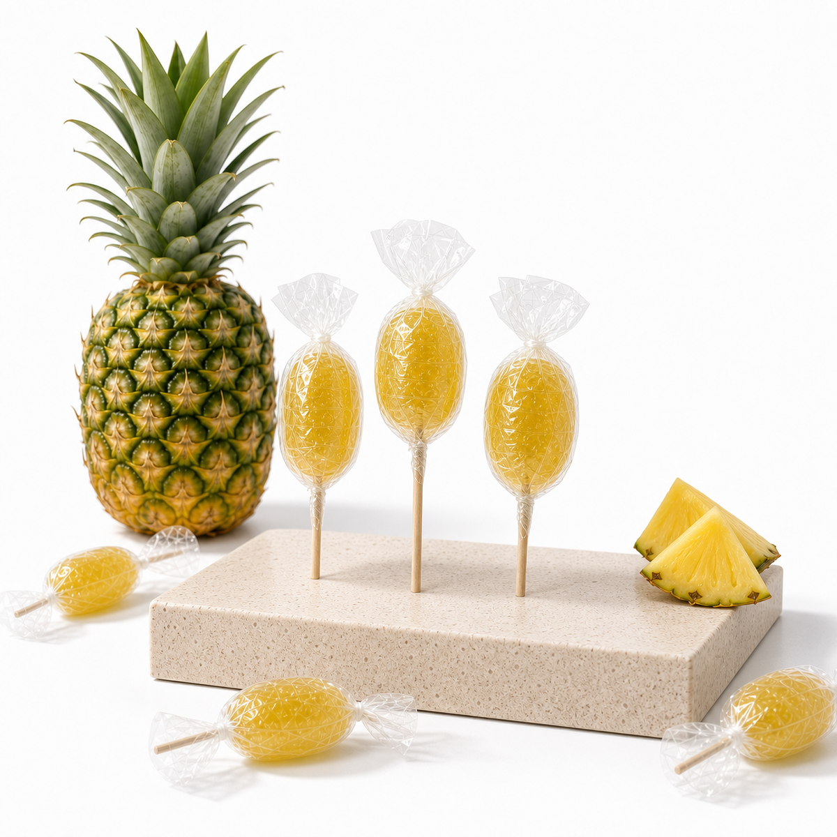 Maison Ratti Pineapple Lollipop, styled on an illuminated plinth