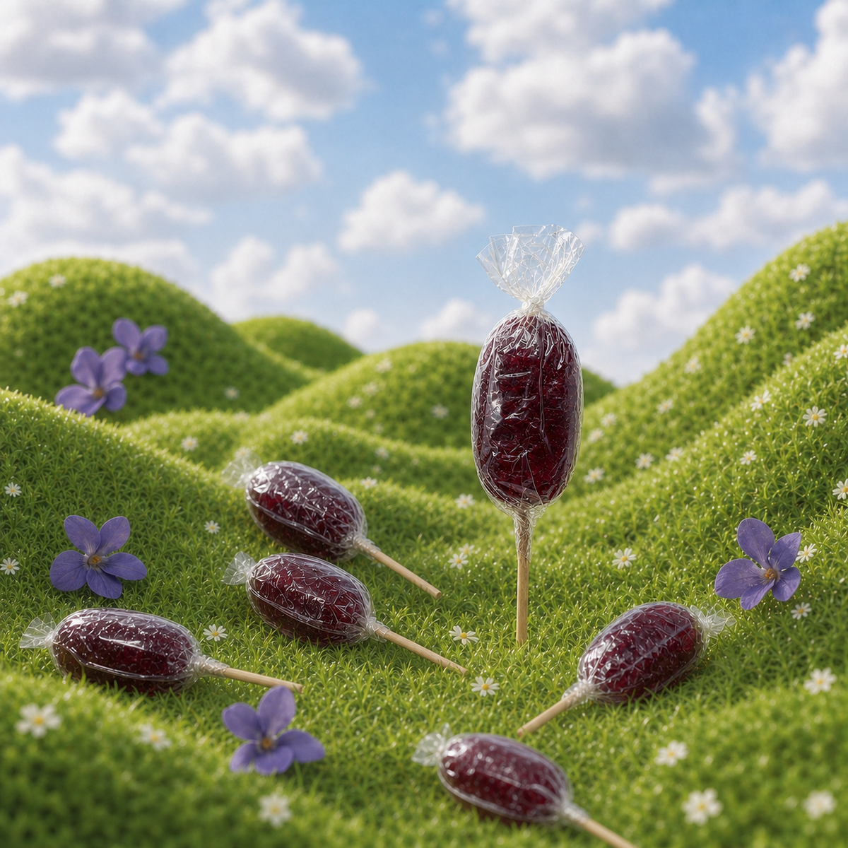 Maison Ratti Violet Lollipop, styled on a natural backdrop